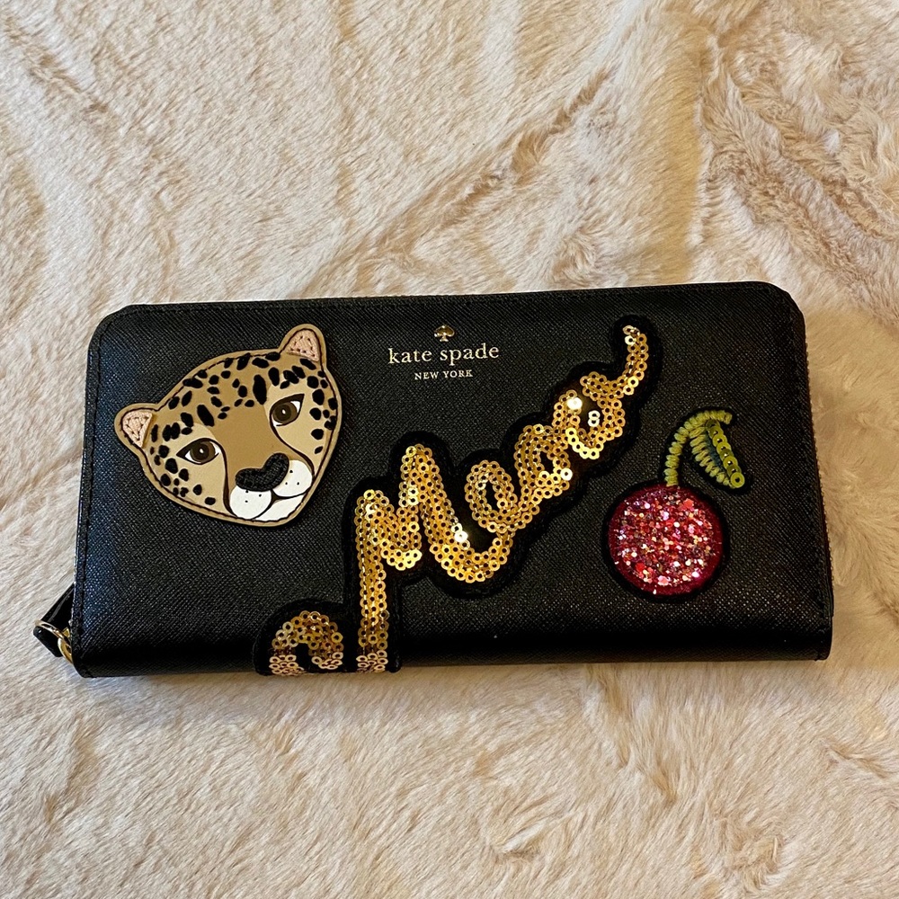 SOLD! NWT Kate Spade Black Run Wild Leopard Wallet - Picture 2 of 6